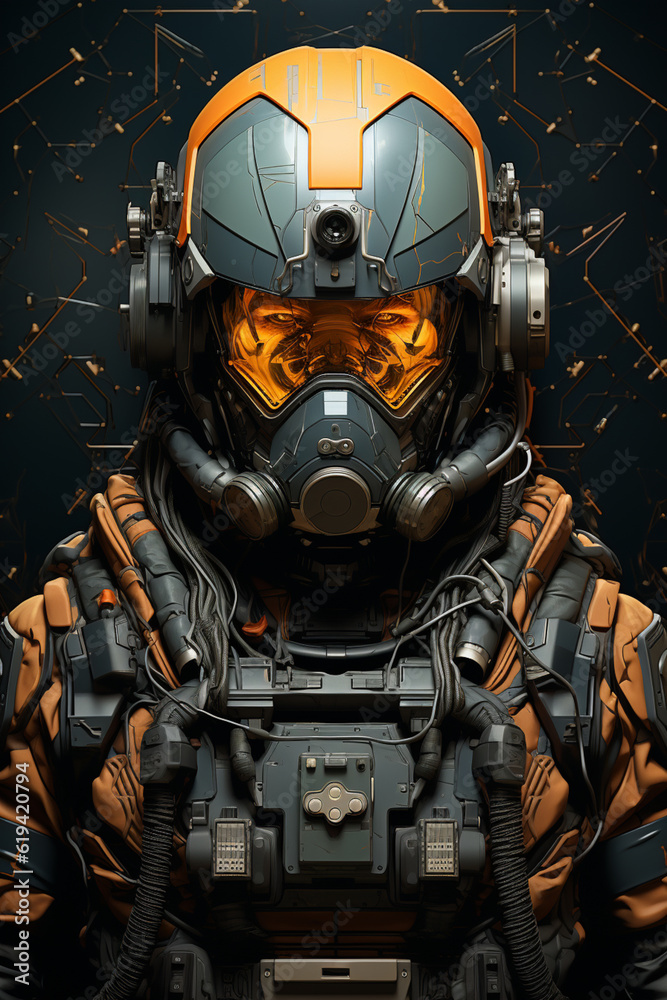 Poster the collage incorporates various shapes and patterns, representing elements such as helmets, grenade