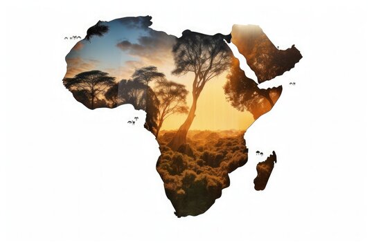 Africa map with savannah in the background, digital illustration. Generative AI