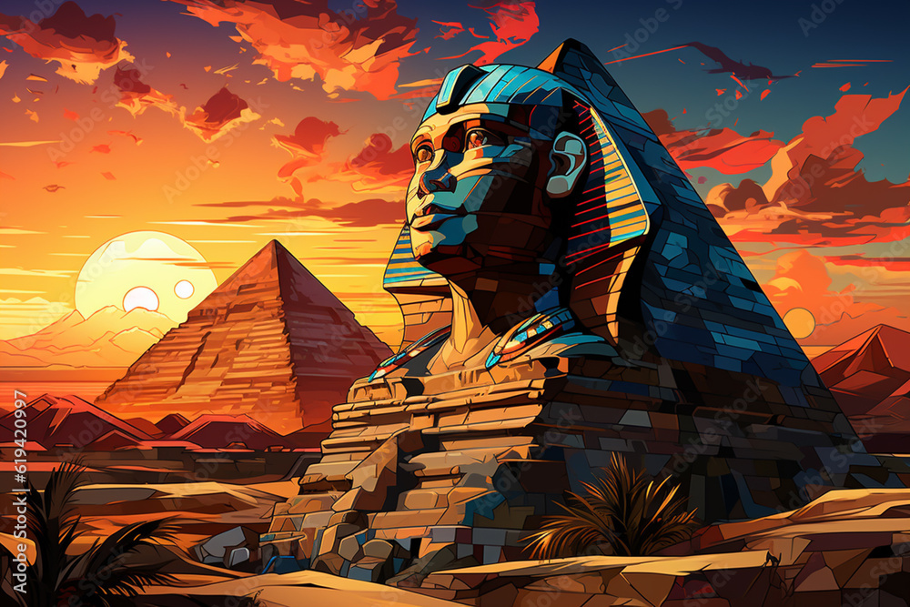 Fototapete this image portrays the great sphinx in an abstract cubist style. generative ai technology.