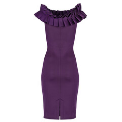 Purple evening dress on a white background. Back side.