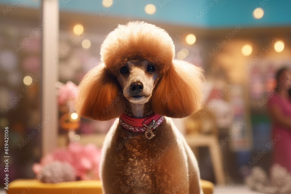 Aufkleber a well-groomed poodle participating in a dog show, showcasing the dedication and skill of dog owners