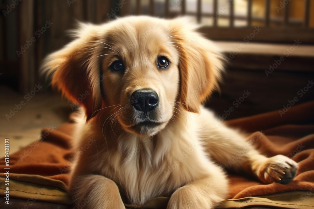 Aufkleber a golden retriever puppy with its adorable floppy ears and playful expression, symbolizing the timel