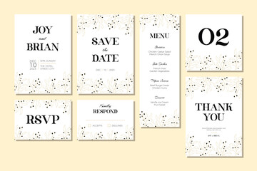 Fototapeta premium elegant black and white set of floral wedding invitation card template