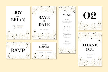 elegant black and white set of floral wedding invitation card template