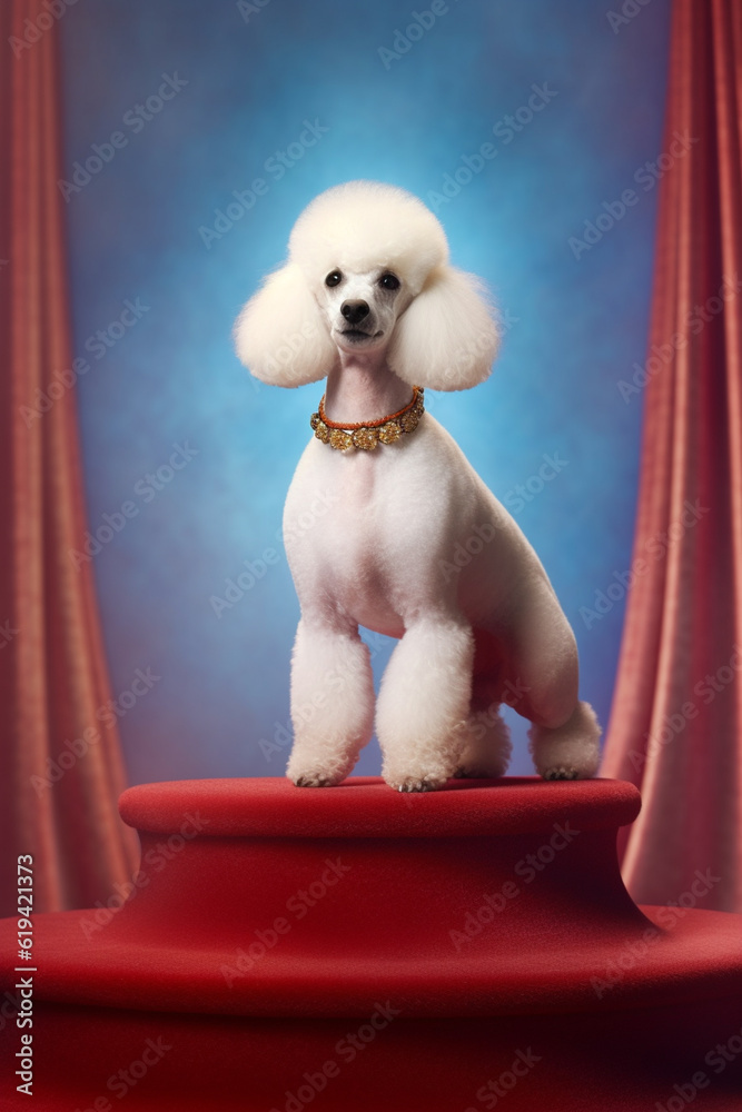 Aufkleber a well-groomed poodle participating in a dog show, showcasing the dedication and skill of dog owners