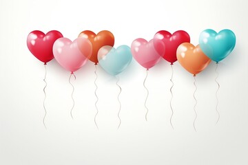 A group of heart shaped balloons hanging from strings. Generative AI