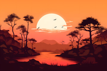 Obraz premium landscape sunset vector Made with Generative AI