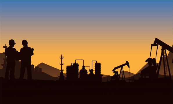 background illustration of an oil refinery. vector