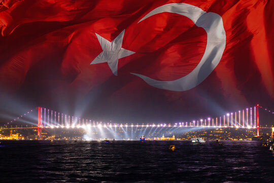 Turkish Flag and Bosphorus Bridge aka 15 temmuz sehitler koprusu