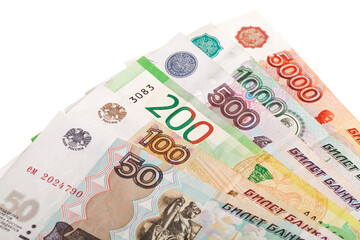 Russian rubles money. Different denomination of bills. Finance concept. Money background and texture.