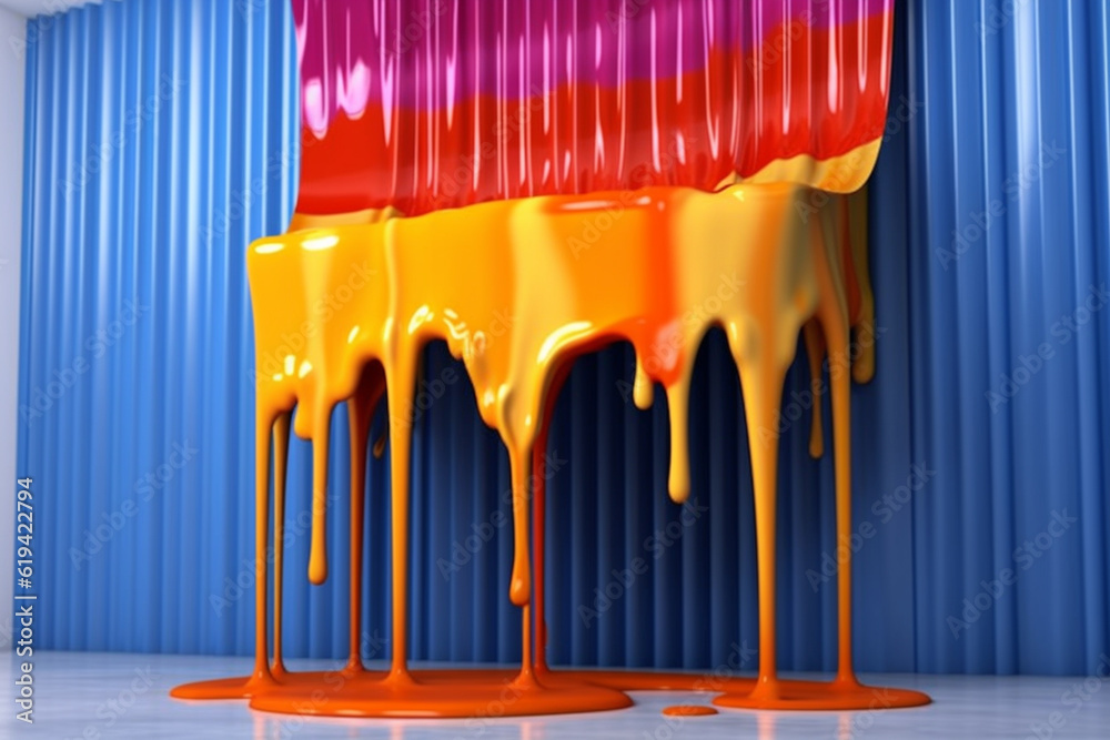 Poster a colorful and abstract shower curtain with paint drips, transforming the bathroom into a vibrant an