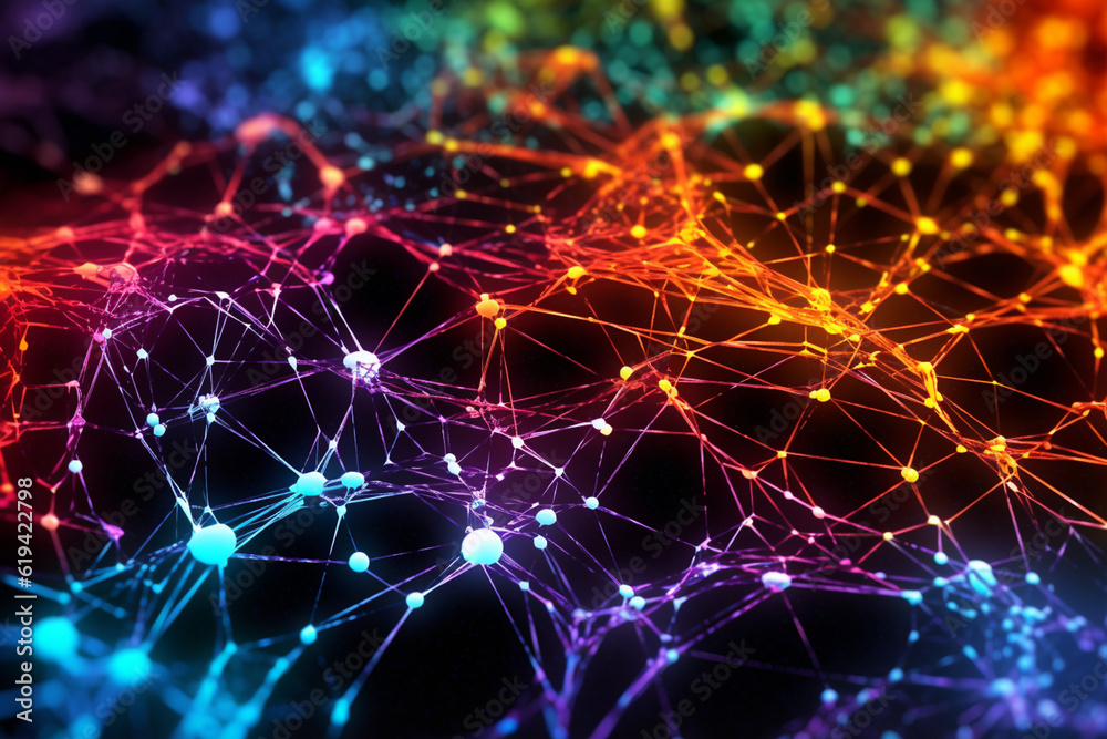 Leinwandbilder An image depicting a network of interconnected nodes representing different data sources and systems, emphasizing the importance of integrating data.  Generative AI technology.