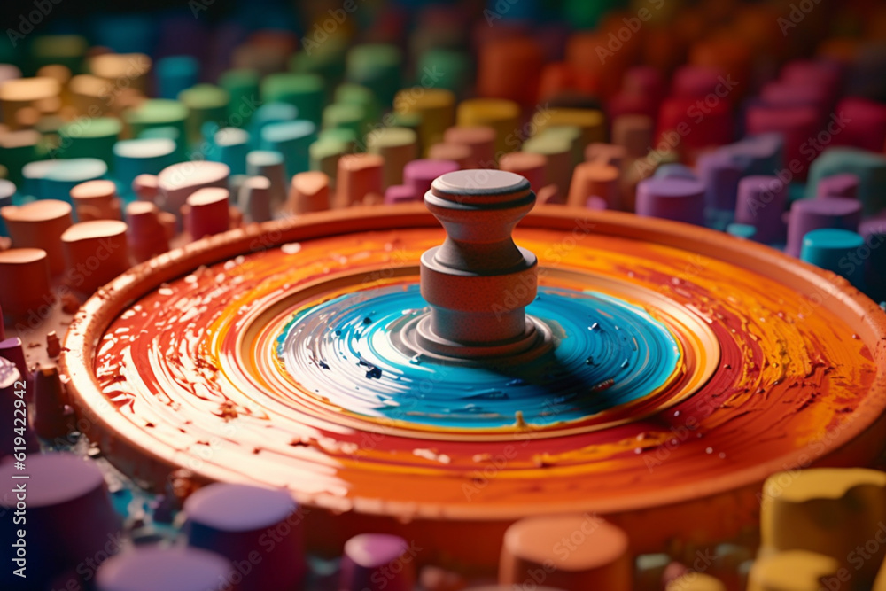 Poster  A visual representation of data being transformed and shaped like clay on a potter's wheel, symbolizing how data management. Generative AI technology.
