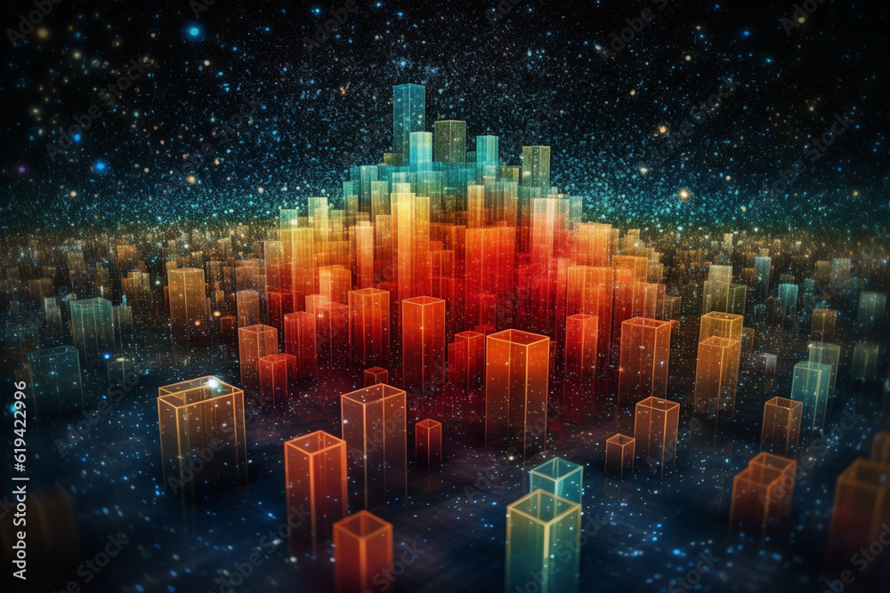 Fototapete  A conceptual image of data as a constellation of stars, illustrating how data management and integration bring order and structure to vast and scattered data sources,  Generative AI technology.