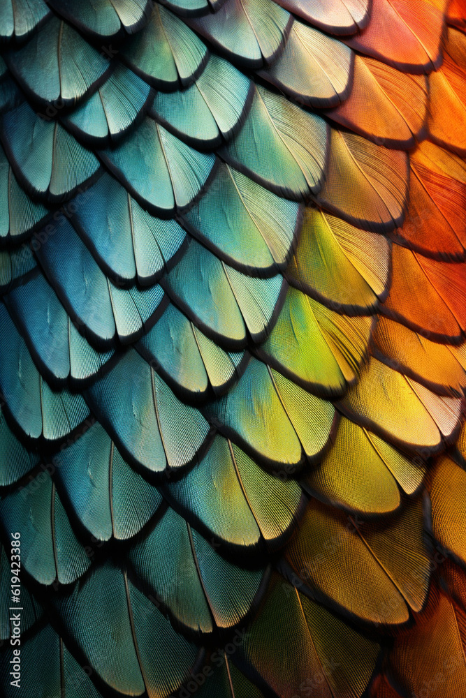Fototapete The intricate patterns and textures of a butterfly's wing, revealing the fine scales and unique coloration Generative AI technology.