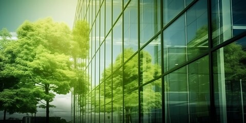 Environmental friendly and sustainable office building in the modern city . AI generative - obrazy, fototapety, plakaty