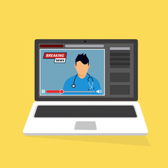 Streaming video online breaking news sul concetto di laptop nel vettore di illustrazione dei cartoni animati - illustrazioni MEDICO UOMO