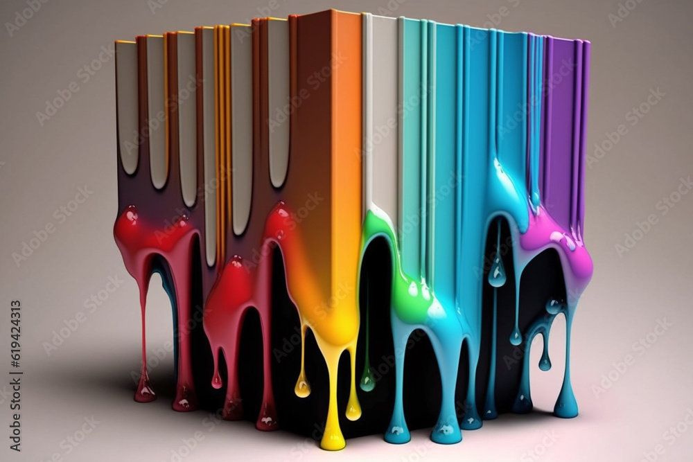 Poster A set of books with colorful paint dripping down their spines, transforming them into artistic sculptures.  Generative AI technology.