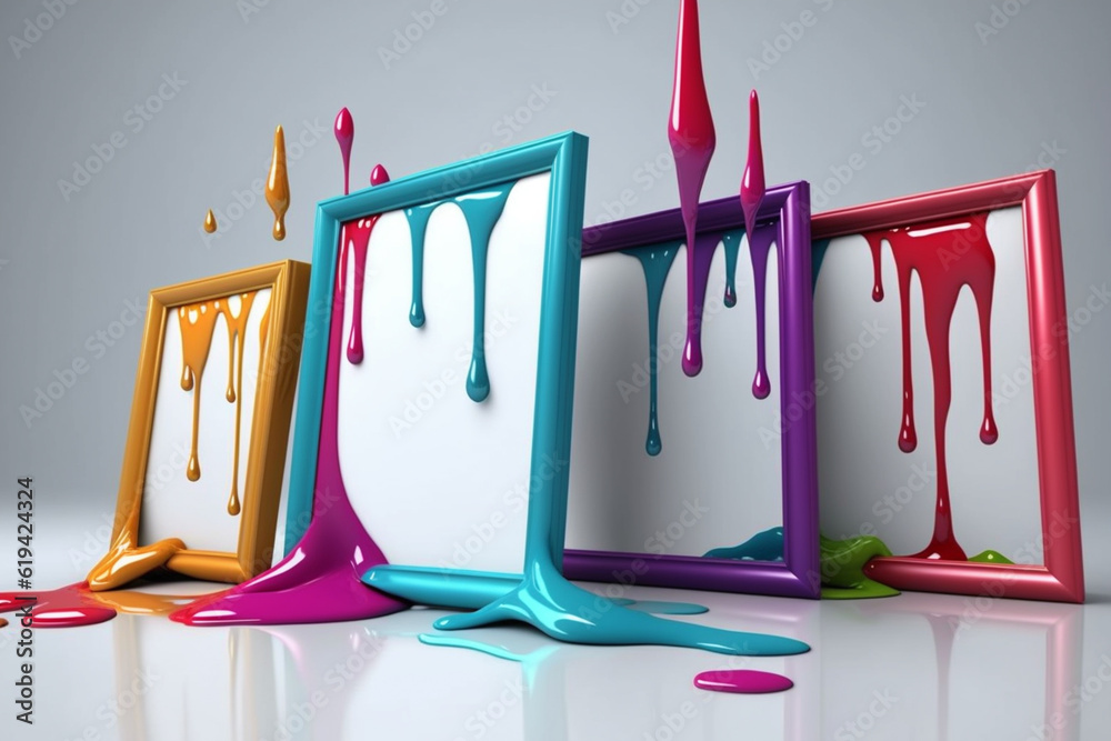 Fototapete a set of picture frames with colorful paint dripping along the edges, enhancing the visual appeal of
