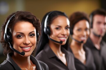 Team of young multiethnic customer support phone operators working in office.