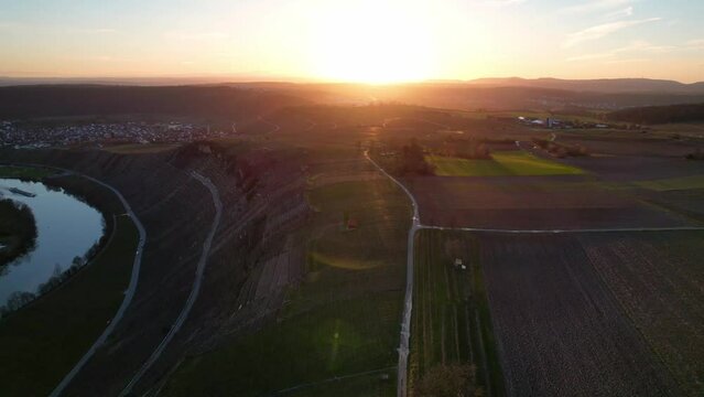 Video of evening sun over vineyard, Marbach am Neckar, Germany, Europe