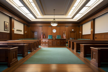Empty courtroom. Interior. Copy space.