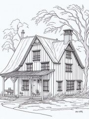 old wooden house sketch balck and white - ai