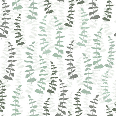 Gentle seamless pattern with silver eucaliptus leaves and branches