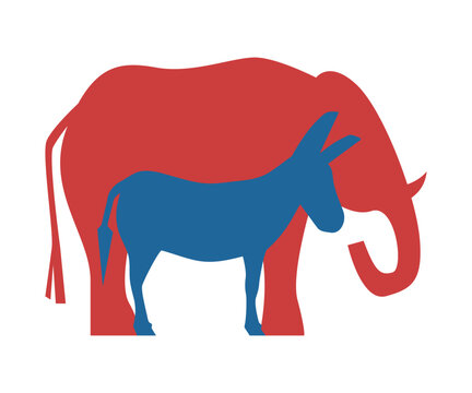 Elephant and donkey. Clipart for voting 2024 presidential election. Isolated vector and PNG on transparent background.