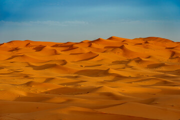 Morocco. Merzouga. Sand dunes of Sahara desert .In the early morning