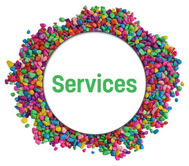 Services Colorful Stones Background Circle Text 