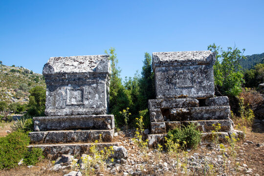 Sidyma Ancient City in Turkey. Rock tombs in Ancient Site of Sidyma, Mugla, Turkey