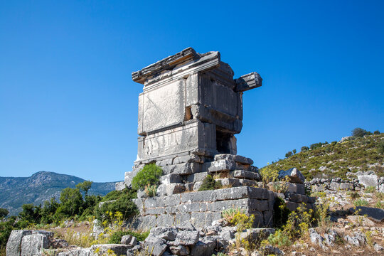 Sidyma Ancient City in Turkey. Rock tombs in Ancient Site of Sidyma, Mugla, Turkey