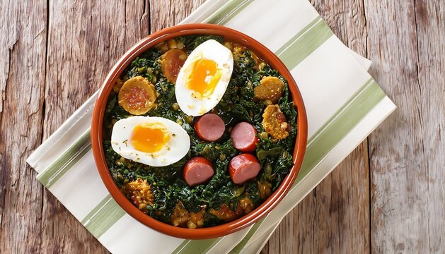 Traditional Brazilian Feijao Tropeiro made with beans, becons and sausage from Minas Gerais