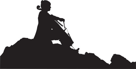 Silhouettes a musician playing the cello on a white background © Dasun