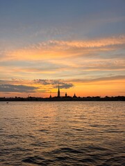 fantastic sunset colors at the city river, tender heaven, riverside