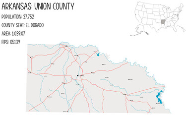 Large and detailed map of Union County in Arkansas, USA.