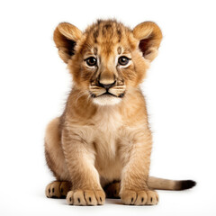 Fototapeta premium Close-up of a cute lion cub on white background