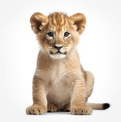Obraz na płótnie Canvas Close-up of a cute lion cub on white background