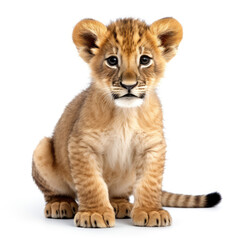 Fototapeta na wymiar Close-up of a cute lion cub on white background