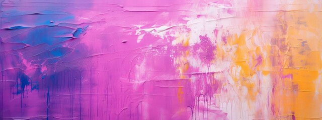 Closeup of abstract rough colorful multicolored pink art painting texture, with oil brushstroke, pallet knife paint on canvas, dripping color (Generative Ai)