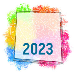 Year 2023 Colorful Spatter Abstract Doodle Element Text