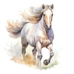 Beautiful horse watercolor painting, a stallion galloping across a meadow or desert.