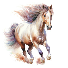 Beautiful horse watercolor painting, a stallion galloping across a meadow or desert.