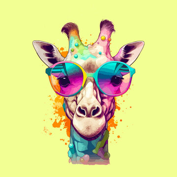 giraffe in sunglasses art summer illustration