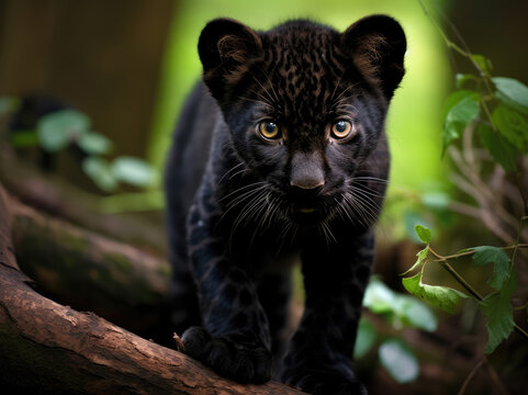 Close-up of a cute black panther cub