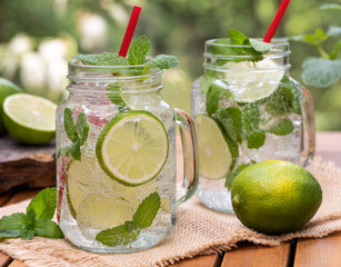 Mojito cocktail with lime and mint