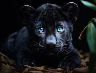 Close-up of a cute black panther cub