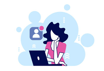 Vector of a woman working on laptop computer