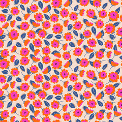 Hand drawn flowers, seamless patterns with floral for fabric, textiles, clothing, wrapping paper, cover, banner, interior decor, abstract backgrounds.